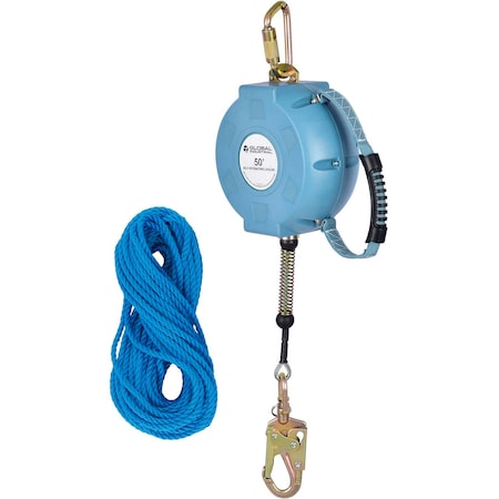 Global Industrial 50ftL Contractor Self Retracting Lifeline, Galvanized Cable 761327